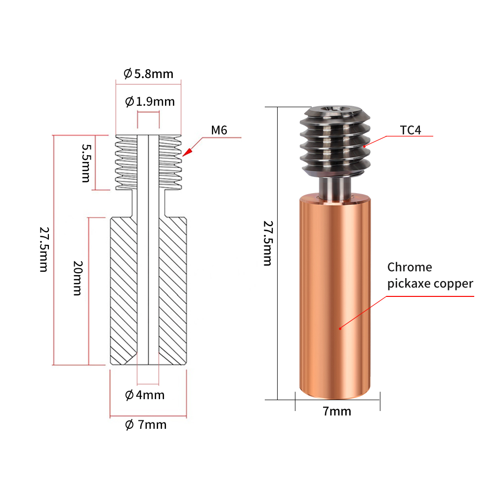 Bimetal CR10 Heatbreak Titaniu - Btt Skr Mini recension och pris